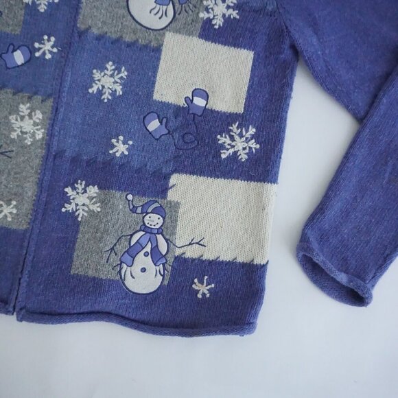 Vintage Croft Barrow Petite Purple Grey Embroidered Snowman Christmas Cardi S - Picture 6 of 11